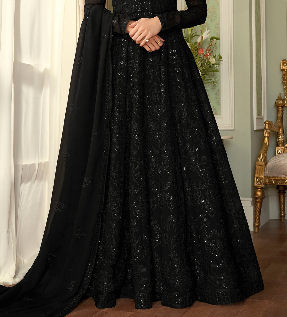 Buy Women's Regular Fit Georgette Black Colour Gown|Maxi Dress| at Amazon.in